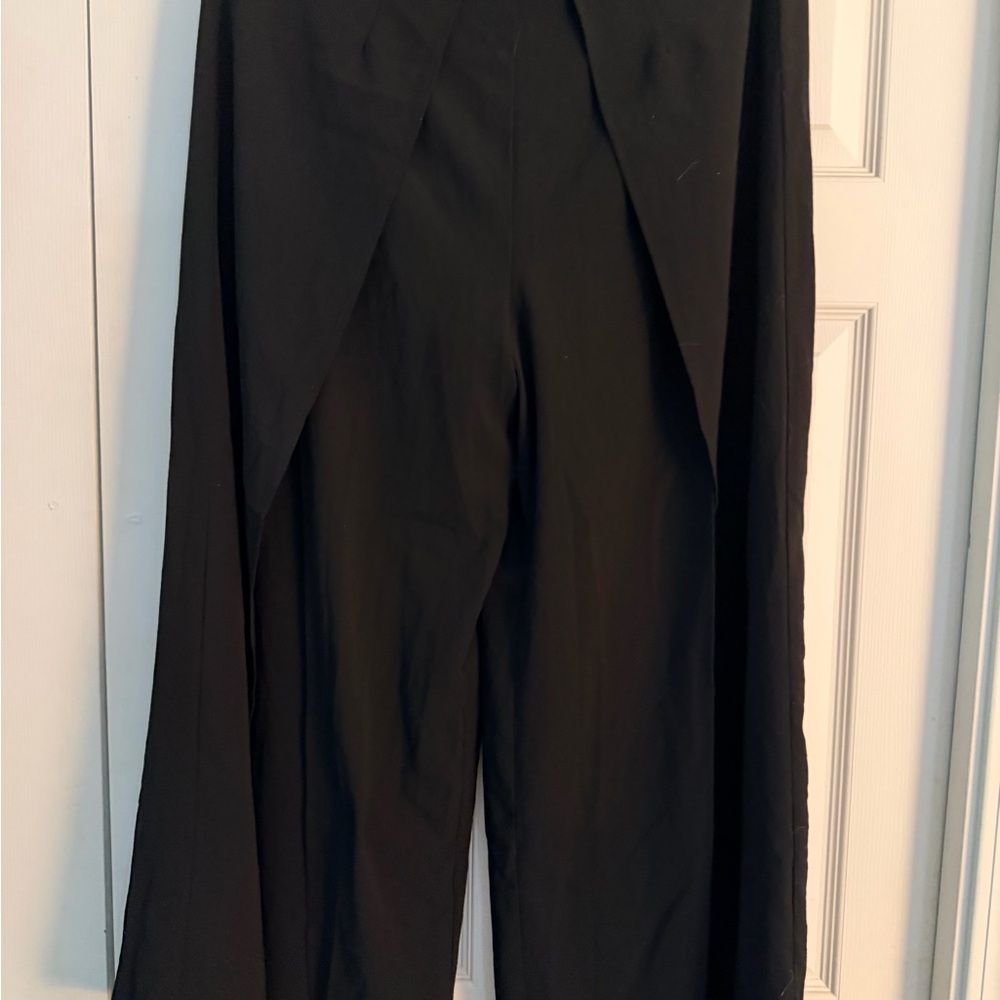 Black Draped Wide-Leg Jumpsuit Pants